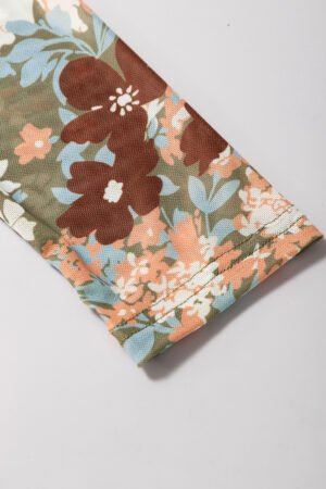 Green Floral Print Mesh Fitted Long Sleeve Top - Image 9