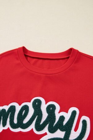 Fiery Red Merry Script Holiday Christmas Graphic Sweatshirt - Image 7