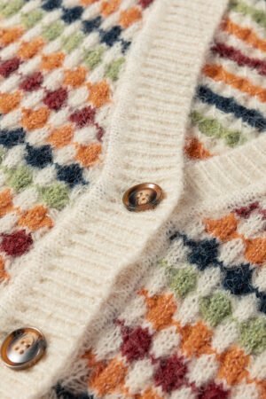 Multicolour Dotty Pattern Knit Button Front V Neck Sweater Cardigan - Image 6