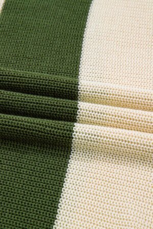 Green Stripe Colorblock Notched Neck Plus Size Sweater - Image 8
