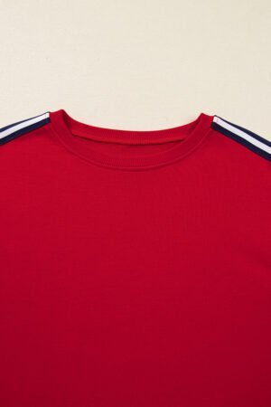Fiery Red Contrast Striped Detail Varsity Sweatshirt - Image 6