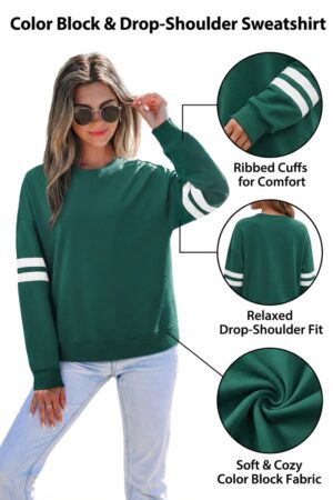 Evergreen Varsity Striped Detail Drop Shoulder Oversized Sweatshirt - Image 9