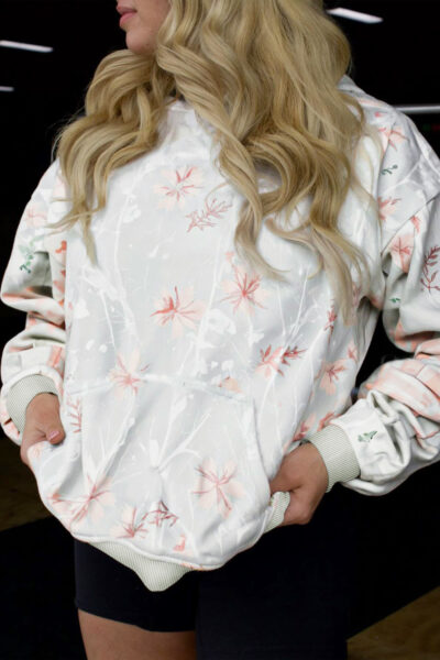 Gray Floral Print Plus Size Loose Hoodie