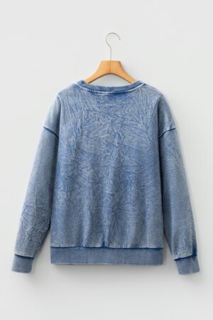 Real Teal saved by grace Letter Embroidery Mineral Wash Loose Sweatshirt - Image 7