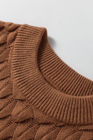 Straw Yellow Fish Scale Textured Knit Ribbed High Neck Short Sleeve Sweater - Image 11