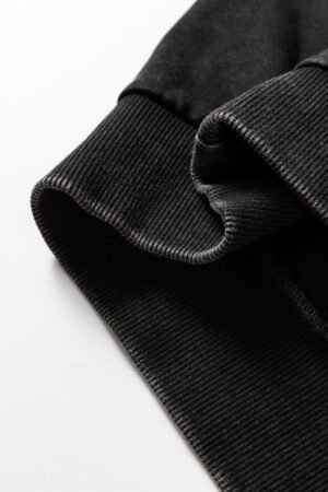 Black Half Zip Kangaroo Pocket Mineral Wash Baggy Hoodie - Image 10