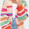 Multicolour Open Front Striped Pattern Knit Oversize Cardigan