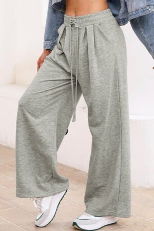 Gray Tied Elastic High Waist Pleated Detail Solid Sweatpants - Image 4