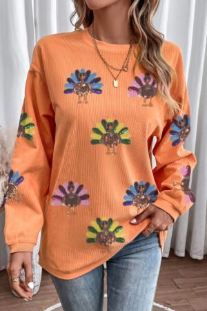 Orange Turkey Graphic Corded Baggy Sweatshirt - Image 6