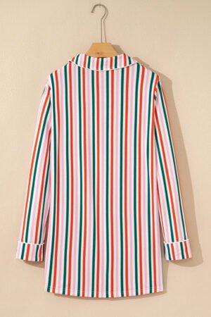 Pink Stripe Christmas Long Sleeve Shirt Style Lounge Dress - Image 8