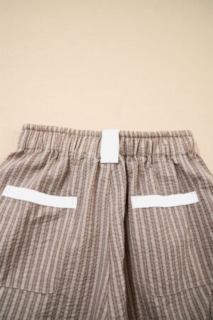 Brown Stripe Drawstring Cargo Jogger Pants with Pockets - Image 9