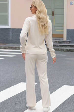 Alternative view of Beige Collared Split Neck Ribbed 2pcs Athleisure Outfit