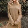Pale Khaki Oversize Drop Shoulder Slouchy Sweater Dress