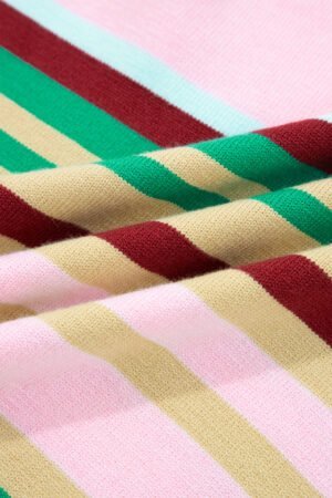 Multicolour Striped Knit Ribbed Trim Boxy Fit Cropped Sweater - Image 6