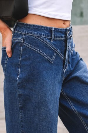 Alternative view of Sail Blue Stitched Waist Detail Loose Cuffed Jeans