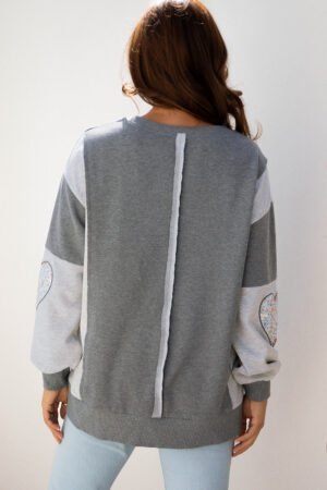 Dark Grey LOVE Graphic Exposed Seam Patchwork Uneven Hem Chic Sweatshirt - Image 5