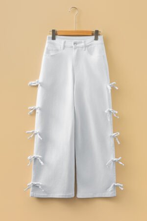 White Bow Knot Side Detail Straight Leg Loose Jeans - Image 6