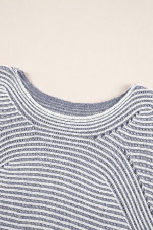 Ashleigh Blue Striped Print Ribbed Knit Boat Neck Baggy Sweater - Image 7