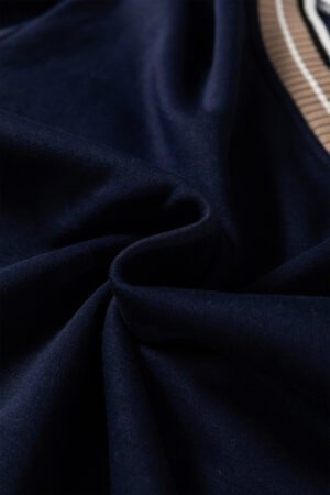 Navy Blue Varsity Contrast Striped Trim V Neck Sweatshirt - Image 11