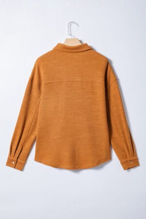 Russet Orange Flap Pocket Textured Knit Solid Color Casual Shacket - Image 4