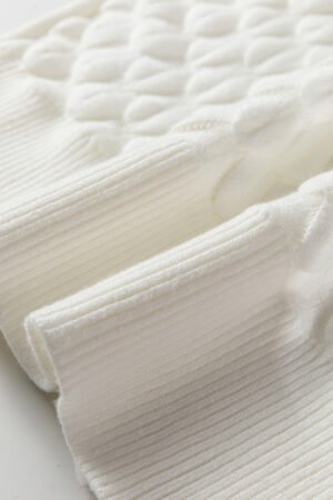 White Fish Scale Textured Knit Ribbed High Neck Short Sleeve Sweater - Image 12