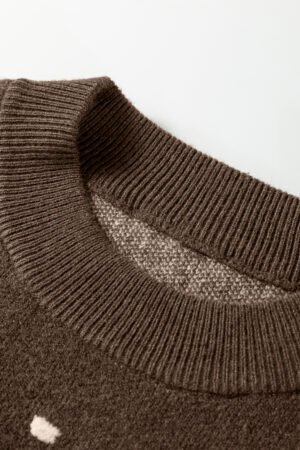Coffee Dotted Print Ribbed Edge Knit Sweater - Image 7