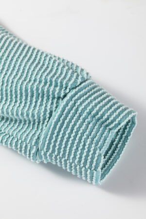 Light Blue Oversized Twist Ribbed Collared Henley Top with Roll up Sleeve - Image 9