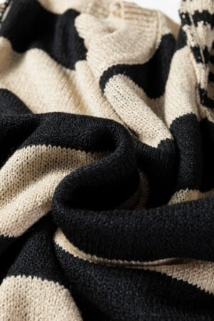 Black Stripe Drop Shoulder Sleeve Patchwork Baggy Sweater - Image 11