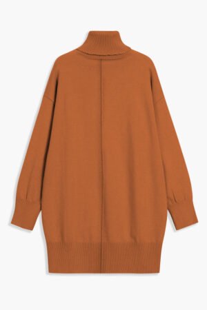 Gold Flame Solid Color Turtleneck Drop Shoulder Loose Sweater Dress - Image 5