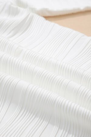 White Solid Color Textured Zip V Neck Pullover Sweatshirt - Image 8