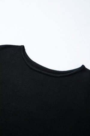 Black Asymmetric Neck Batwing Sleeve Shift Mini Sweater Dress - Image 11