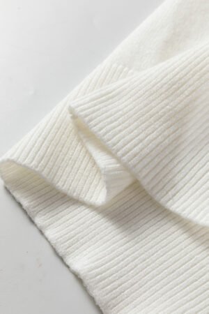White Fish Scale Textured Knit Ribbed High Neck Short Sleeve Sweater - Image 13
