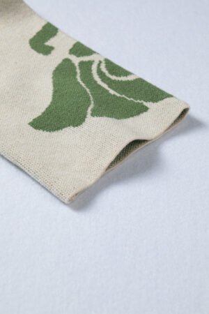 Green Bold Flower Pattern Wide Sleeve Baggy Sweater - Image 9