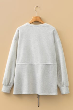 Light Grey Drawstring Waist Tunic Solid Sweatshirt - Image 6