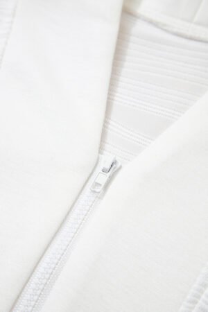 White Solid Color Textured Zip V Neck Pullover Sweatshirt - Image 6