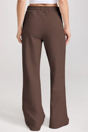 Dark Brown Solid Collared Sweatshirt and High Waist Pants Active Set - Image 4