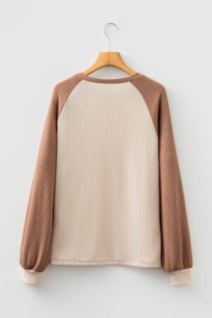 Camel Waffle Color Block Raglan Sleeve Top - Image 4