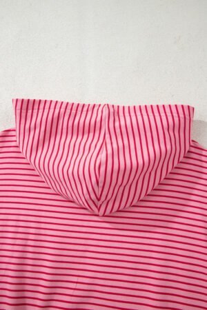 Rose Stripe Thumbhole Side Slits Drop Shoulder Loose Fit Hoodie - Image 8