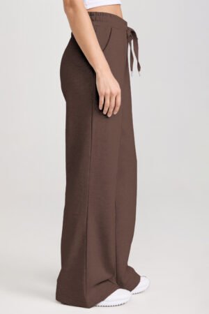 Dark Brown Solid Collared Sweatshirt and High Waist Pants Active Set - Image 6