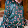 Green Ribbon Bow Print Silky Long Sleeve Shirt and Shorts 2pcs Pajama Set