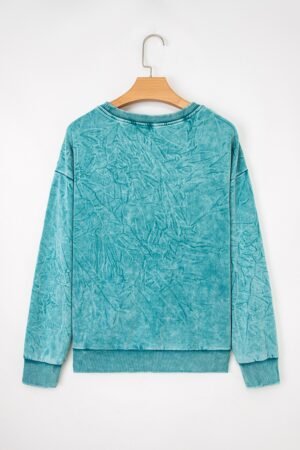 Alternative view of Sea Green saved by grace Letter Embroidery Mineral Wash Loose Sweatshirt