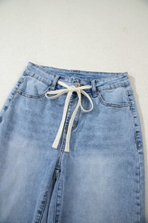 Myosotis Slit Leg High Rise Drawstring Casual Jeans - Image 9