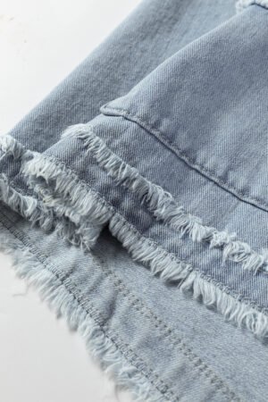Beau Blue Frayed Edge Flap Pockets Denim Vest Jacket - Image 10