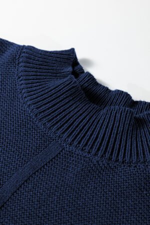 Dirty blue Solid Color Front Seam Drop Shoulder Loose Sweater - Image 9