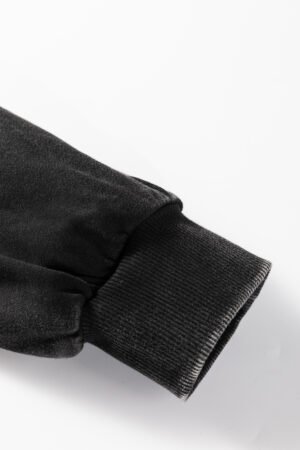 Black Half Zip Kangaroo Pocket Mineral Wash Baggy Hoodie - Image 11