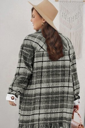 Alternative view of Black Plus Size Macrame Plaid Coat