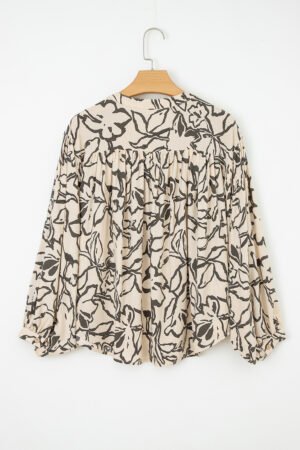 Gray Morn Floral Print Batwing Sleeve Buttoned Loose Fit Shirt - Image 5