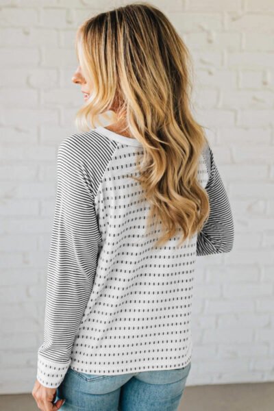 Black Stripe Raglan Patchwork Long Sleeve Tee