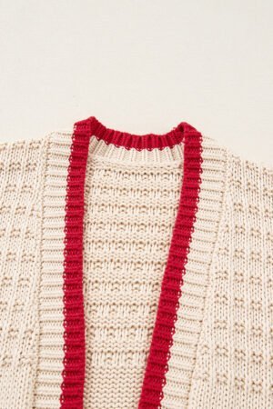 Apricot Bow Pattern Textured Open Front Baggy Cardigan - Image 5
