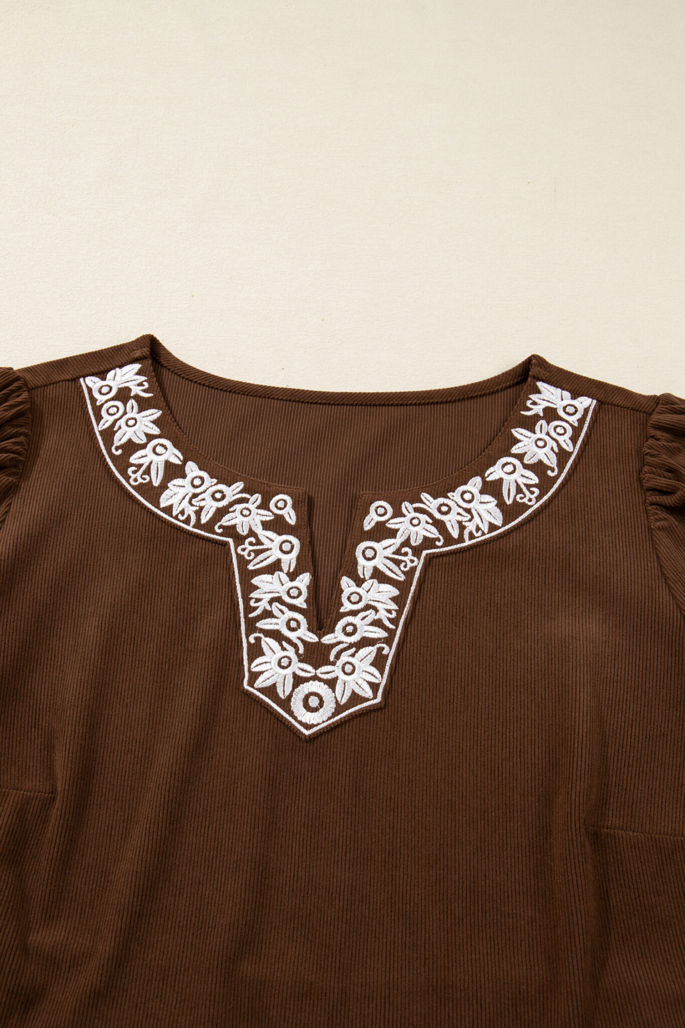 Coffee Embroidered Notched Neckline Textured Pleated High Waist Plus Size Midi Dress Coffee Embroidered Notched Neckline Textured Pleated High Waist Plus Size Midi Dress